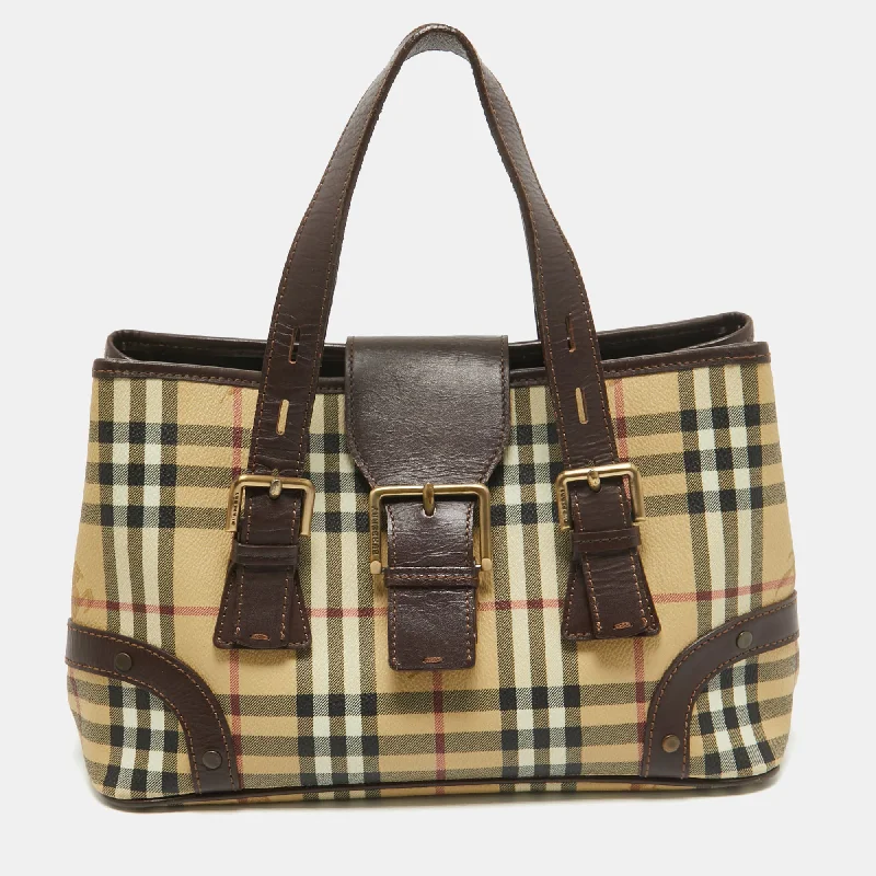 Tote Bag with RFID - Blocking Pocket in Black for Protecting Your Cards and InformationPatchwork Tote Bag in Denim with Vintage - Inspired Designs for a Retro AppealBurberry Beige/dark Brown Haymarket Check Coated Canvas Eden Tote