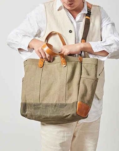 Waterproof Tote Bag in Yellow for Outdoor Activities in Wet WeatherTote Bag with Adjustable Shoulder Strap in Olive Green for Comfortable CarryingCanvas Leather Mens 14 inches Green Tote Messenger Bags Canvas Handbag Canvas Shoulder Tote for Men Women