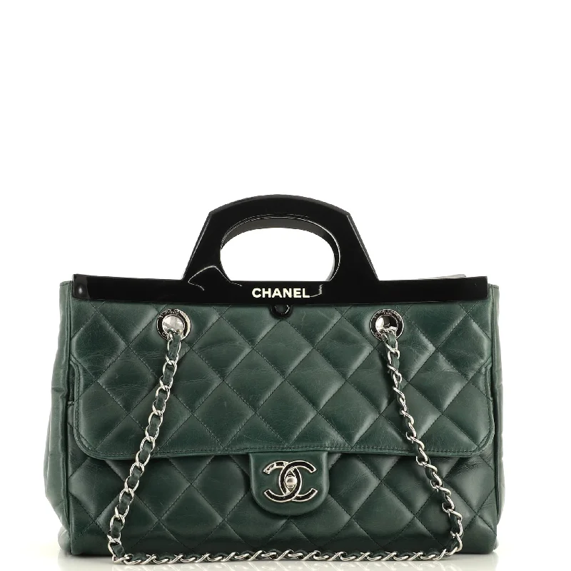Faux Fur - Trimmed Tote Bag in White for a Cozy Winter LookCC Delivery Tote Quilted Glazed Calfskin Small