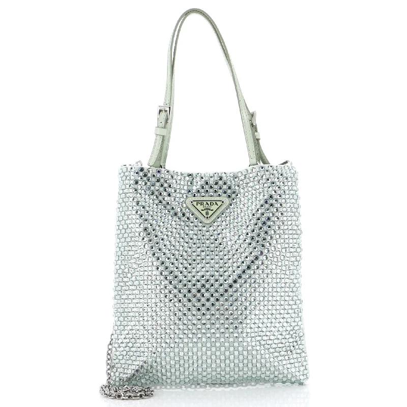 Embroidered Tote Bag in Beige with Floral Motifs for a Boho - Chic VibeChain Flat Tote Crystal Embellished Satin Mini Embroidered Tote Bag in Beige with Floral Motifs for a Boho - Chic VibeChain Flat Tote Crystal Embellished Satin Mini