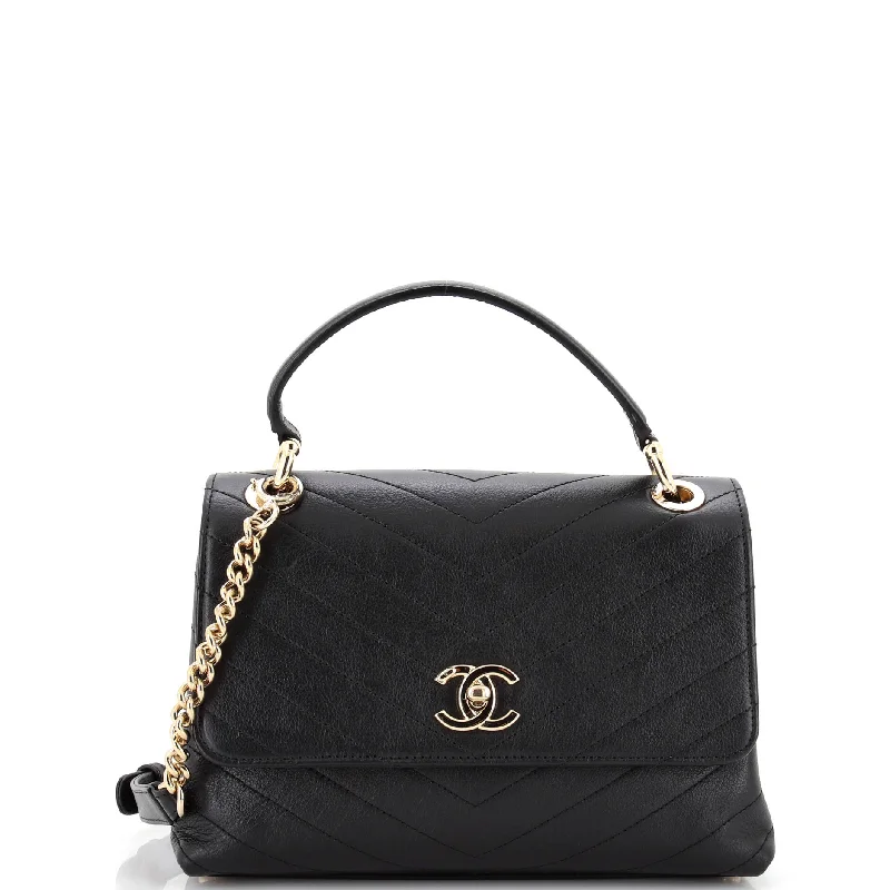 Chevron Chic Top Handle Bag Chevron Calfskin Small