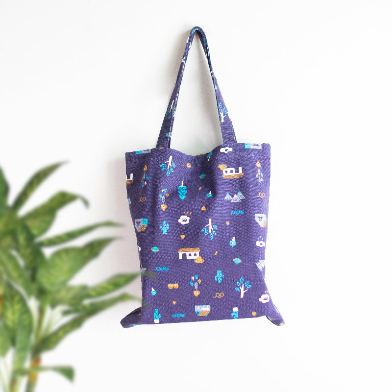 Women's Tote Bag with Magnetic Closure in Orange for Easy Access on the GoChic Doodle Blue Tote Bag