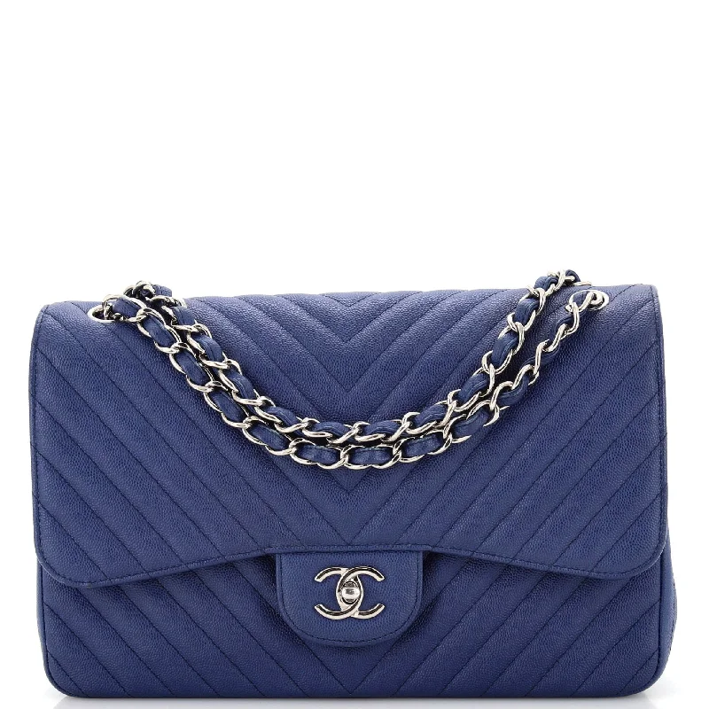 Women's Tote Bag with Detachable Pouch in Purple for Added ConvenienceClassic Double Flap Bag Chevron Caviar Jumbo