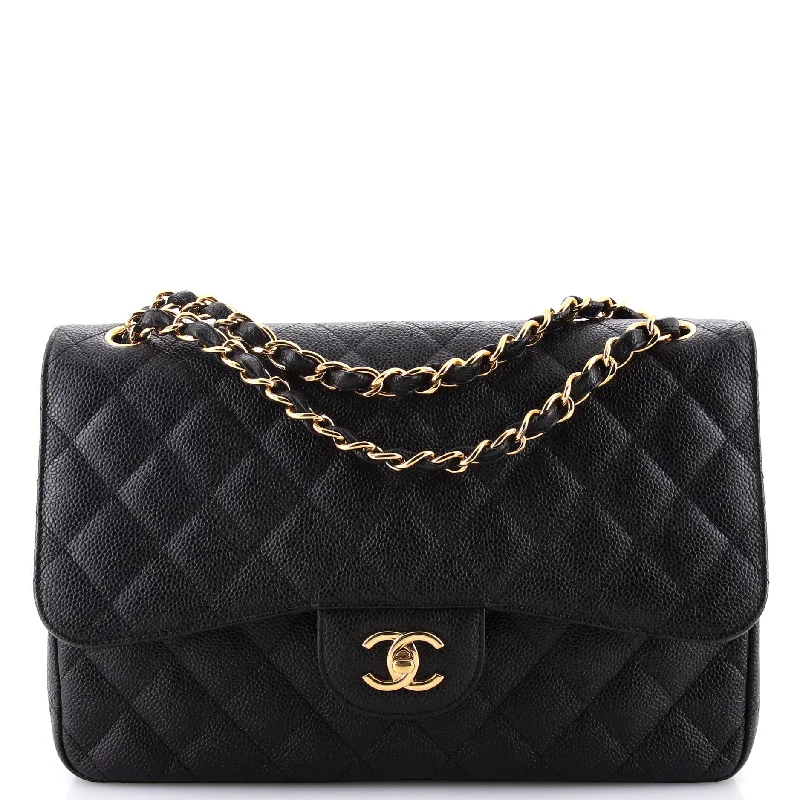 Medium - Sized Canvas Tote Bag in Navy Blue with Striped Pattern for a Nautical - Inspired LookClassic Double Flap Bag Quilted Caviar Jumbo