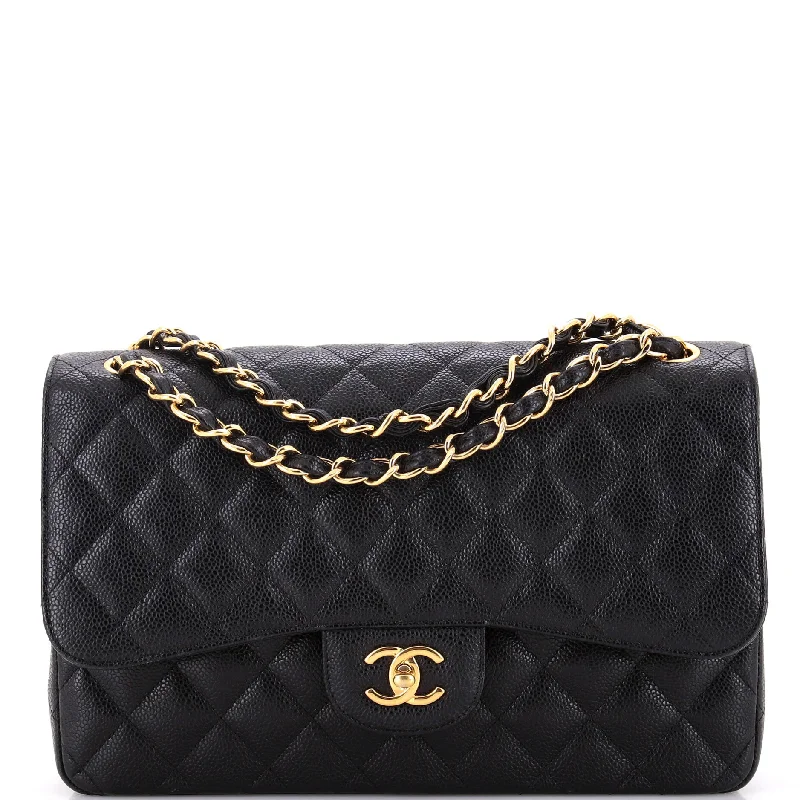 Metallic Tote Bag in Rose Gold with Chain Handles for a Glamorous Night OutClassic Double Flap Bag Quilted Caviar Jumbo