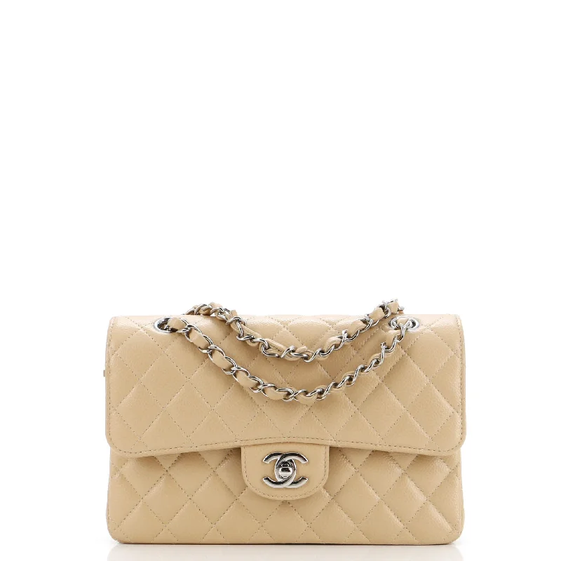 Women's Shoulder Bag with Fringe Details in Brown for a Bohemian StylePvc Shoulder Bag in Clear with Glitter for a Fun and Modern LookClassic Double Flap Bag Quilted Caviar Small