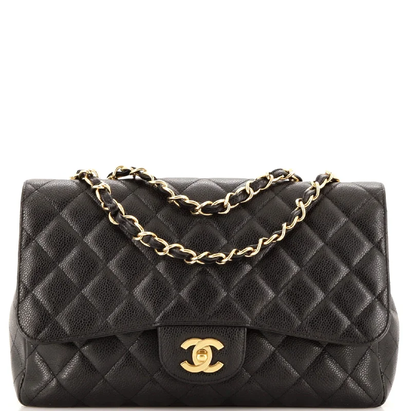Women's Tote Bag with Zipper Closure in Red for Secure StorageClassic Single Flap Bag Quilted Caviar Jumbo