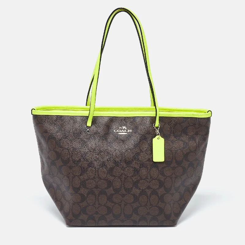 Large Capacity Genuine Leather Women's Tote Bag in Black for Work and CommutingMedium - Sized Canvas Tote Bag in Navy Blue with Striped Pattern for a Nautical - Inspired LookCoach Green/brown Signature Coated Canvas And Leather Street Zip Tote