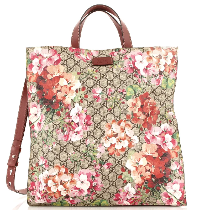 Metallic Tote Bag in Rose Gold with Chain Handles for a Glamorous Night OutConvertible Soft Open Tote Blooms Print GG Coated Canvas Tall
