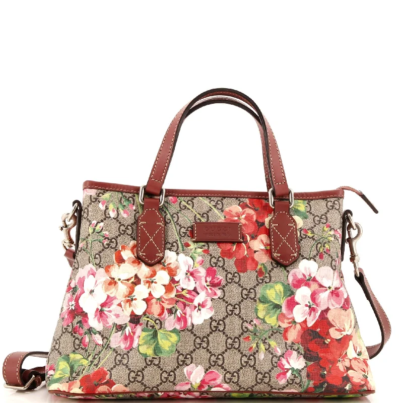 Waterproof Tote Bag in Yellow for Outdoor Activities in Wet WeatherConvertible Tote Blooms Print GG Coated Canvas Small