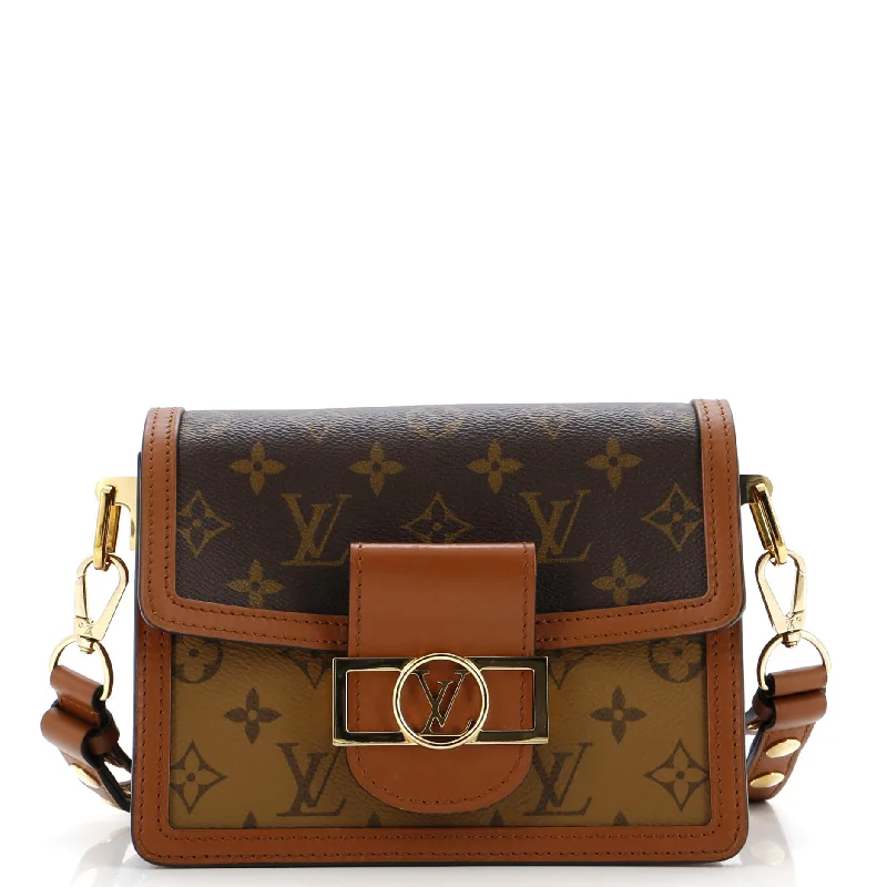 Women's Shoulder Bag with Fringe Details in Brown for a Bohemian StyleDauphine Shoulder Bag Reverse Monogram Canvas Mini Women's Shoulder Bag with Fringe Details in Brown for a Bohemian StyleDauphine Shoulder Bag Reverse Monogram Canvas Mini