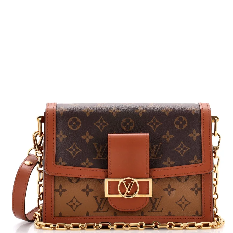 Women's Shoulder Bag with Floral Embroidery in Purple for Spring WalksDauphine Shoulder Bag Reverse Monogram Canvas MM Women's Shoulder Bag with Floral Embroidery in Purple for Spring WalksDauphine Shoulder Bag Reverse Monogram Canvas MM