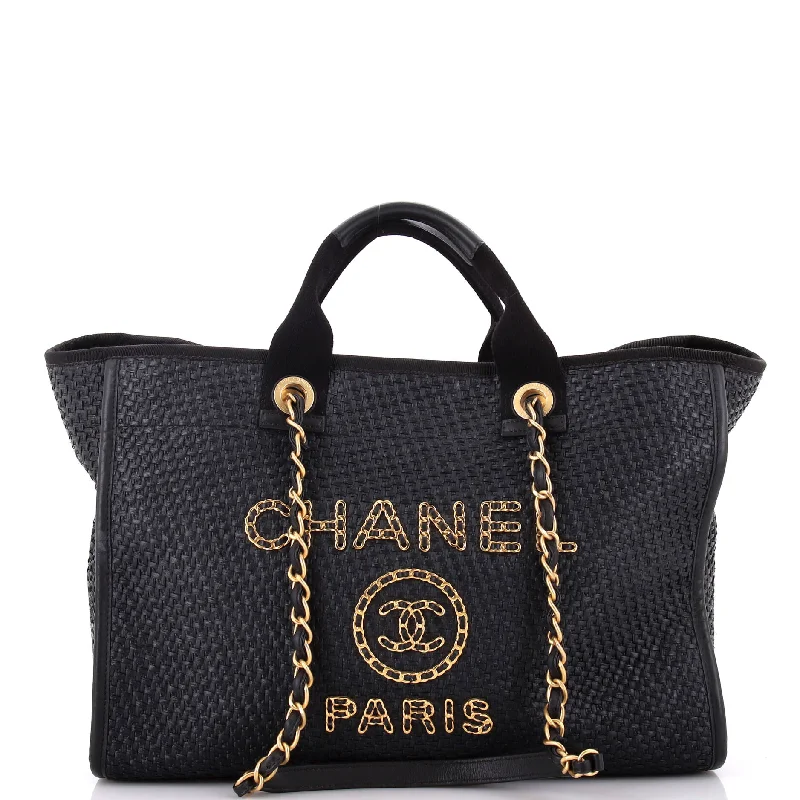 Metallic Tote Bag in Rose Gold with Chain Handles for a Glamorous Night OutDeauville Tote Straw with Chain Detail Medium