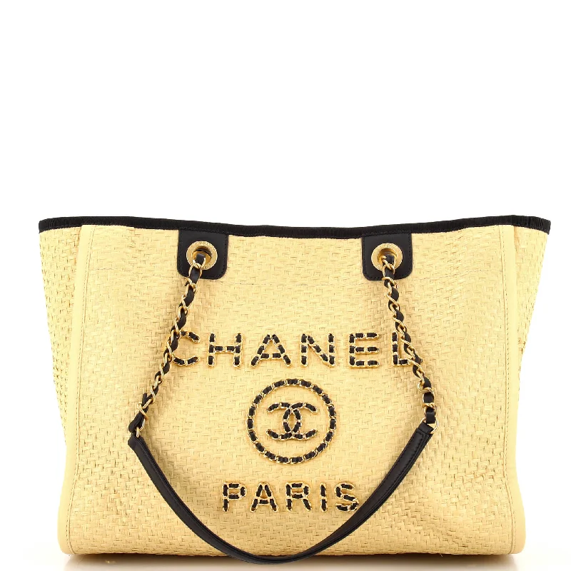 Quilted Tote Bag in Cream with Silver Hardware for a Classic and Sophisticated StyleDeauville Tote Straw with Chain Detail Small