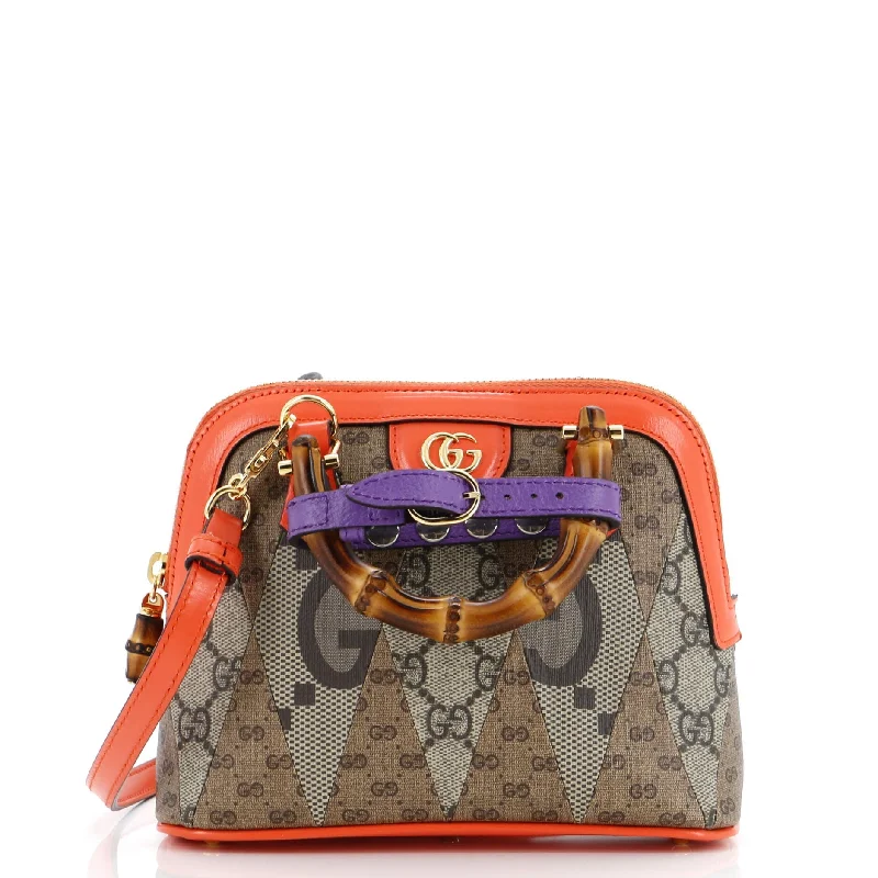 Diana NM Bamboo Dome Top Handle Bag Patchwork GG Coated Canvas Mini