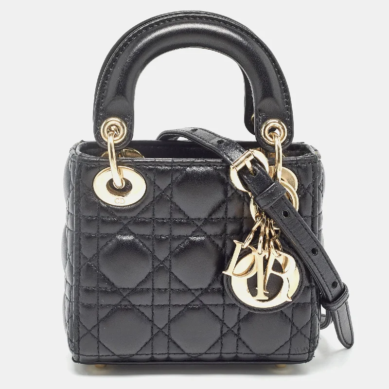 Tote Bag with RFID - Blocking Pocket in Black for Protecting Your Cards and InformationMedium - Sized Canvas Tote Bag in Navy Blue with Striped Pattern for a Nautical - Inspired LookDior Black Cannage Leather Micro Lady Dior Tote