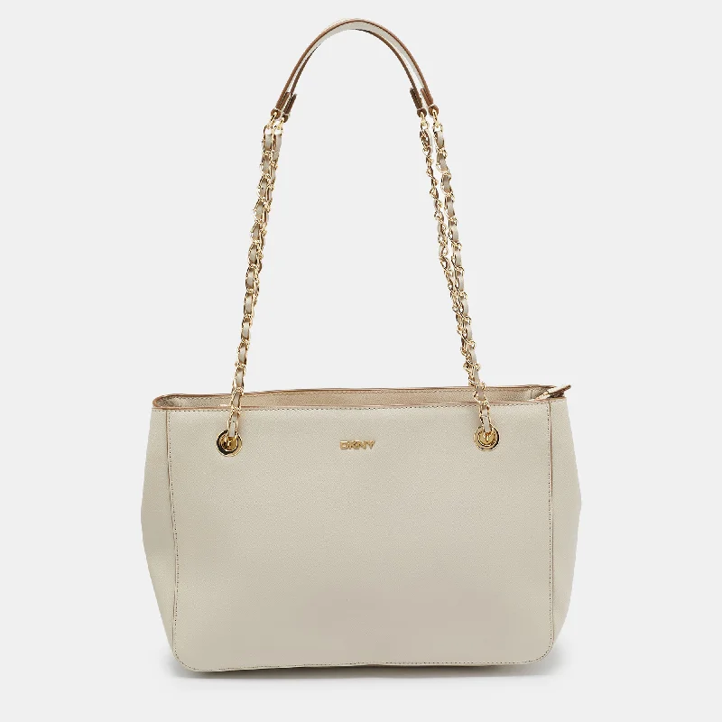 Women's Printed Tote Bag in Floral Patterns for a Spring - Themed Shopping TripWomen's Tote Bag with Magnetic Closure in Orange for Easy Access on the GoDkny Ivory Leather Top Zip Chain Tote
