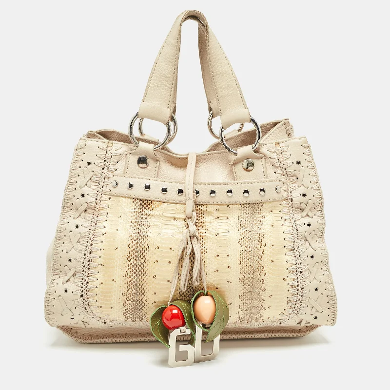Monogrammed Tote Bag in Brown Leather with Personalized Initials for a Custom and Elegant TouchWomen's Tote Bag with Inner Compartments in Gray for Organizing Everyday EssentialsDolce & Gabbana Cream/beige Whipstitch Leather And Watersnake Dg Charm Tote