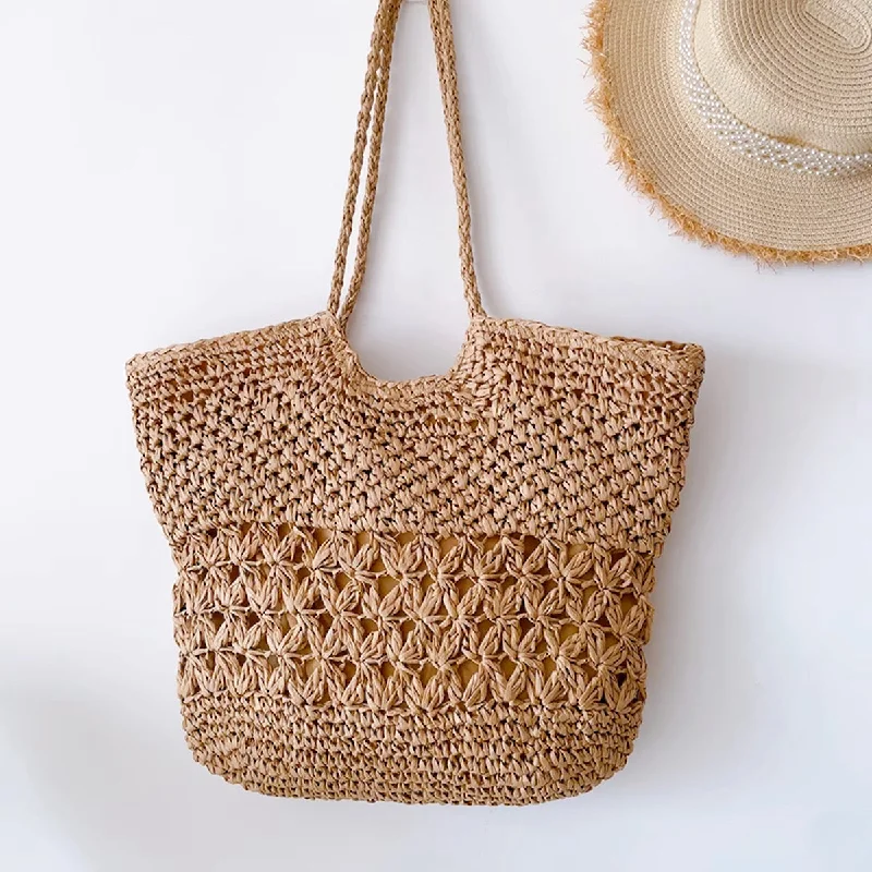 Women's Tote Bag with Zipper Closure in Red for Secure StorageElena Handbags Large Straw Woven Fashion Tote Bag