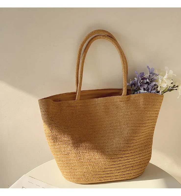 Women's Tote Bag with Detachable Pouch in Purple for Added ConvenienceElena Handbags Modern Style Straw Woven Tote Bag