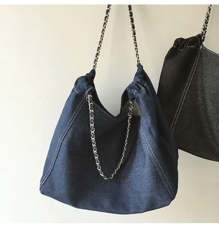 Monogrammed Tote Bag in Brown Leather with Personalized Initials for a Custom and Elegant TouchElena Handbags Retro Chain Strap Denim Tote Monogrammed Tote Bag in Brown Leather with Personalized Initials for a Custom and Elegant TouchElena Handbags Retro Chain Strap Denim Tote