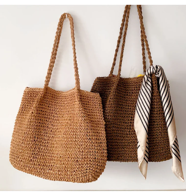 Women's Tote Bag with Magnetic Closure in Orange for Easy Access on the GoElena Handbags Straw Woven Fashion Tote