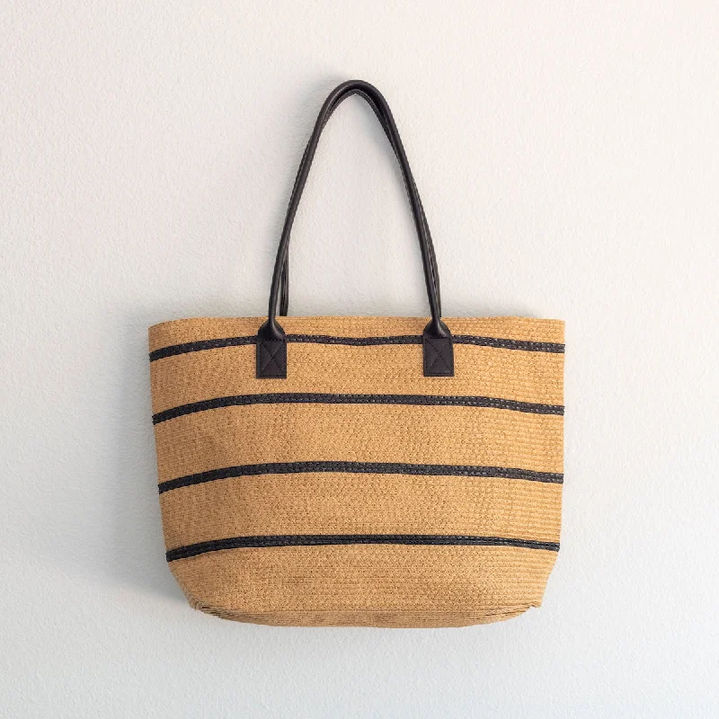 Large Capacity Genuine Leather Women's Tote Bag in Black for Work and CommutingElena Handbags Striped Straw Woven Summer Tote Large Capacity Genuine Leather Women's Tote Bag in Black for Work and CommutingElena Handbags Striped Straw Woven Summer Tote