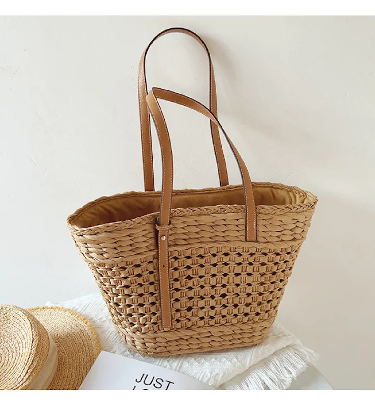 Women's Tote Bag with Zipper Closure in Red for Secure StorageElena Handbags Women's Woven Straw Market Tote Bag