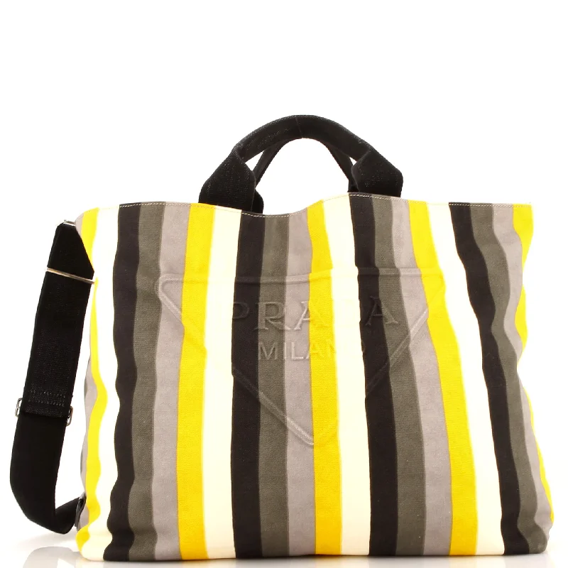 Tote Bag with RFID - Blocking Pocket in Black for Protecting Your Cards and InformationEmbossed Triangle Logo Convertible Tote Stripe Canvas Large
