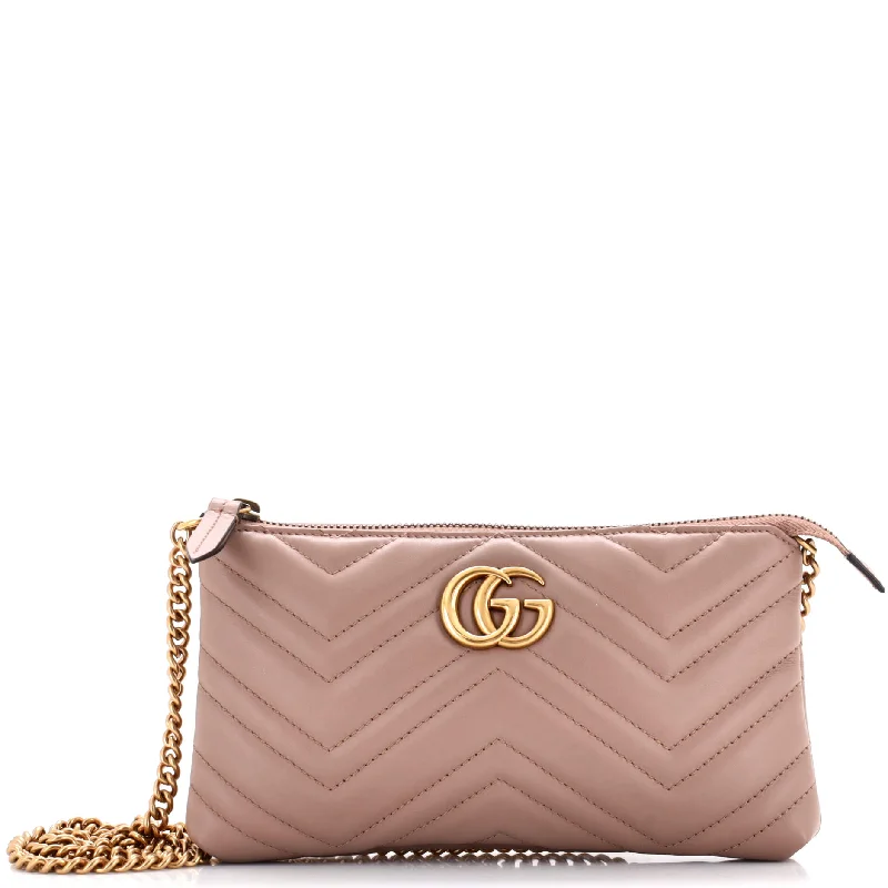 Women's Canvas Shoulder Bag in Navy with Striped Pattern for Beach TripsGG Marmont Chain Shoulder Bag Matelasse Leather Mini