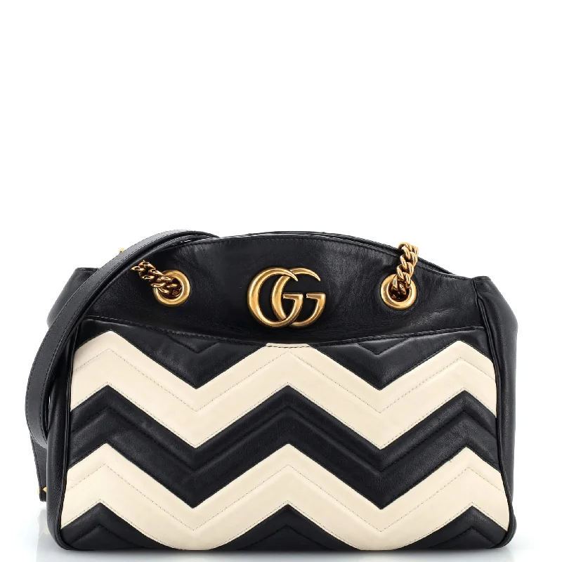 Medium - Sized Canvas Tote Bag in Navy Blue with Striped Pattern for a Nautical - Inspired LookGG Marmont Chain Tote Matelasse Leather Medium