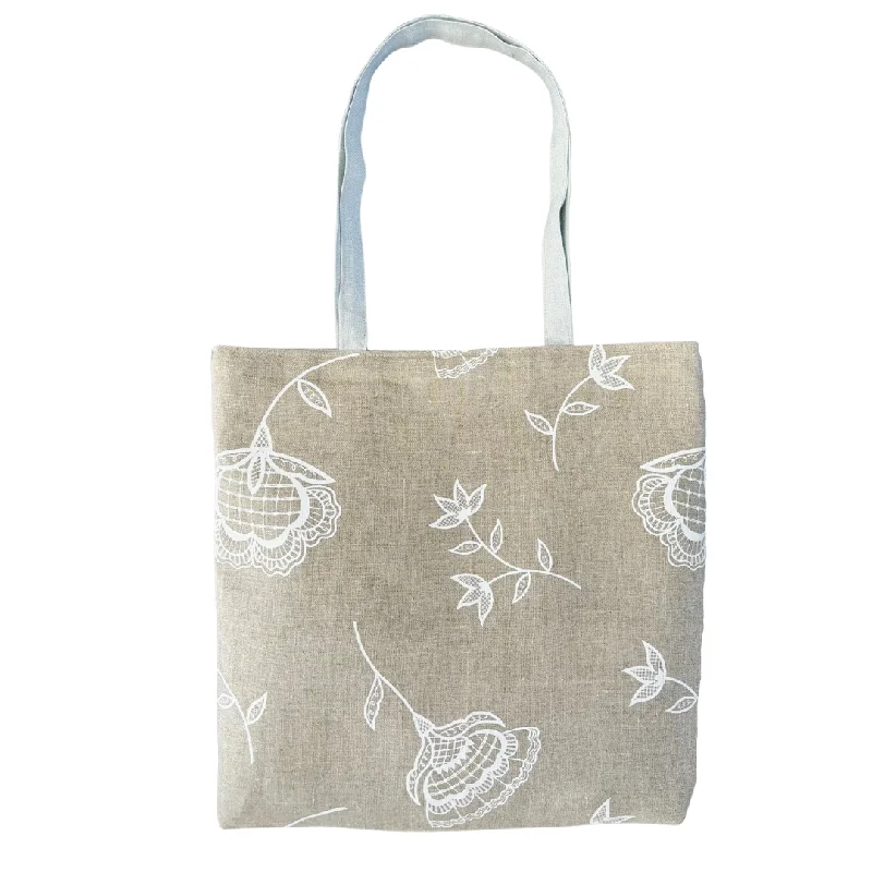 Women's Tote Bag with Inner Compartments in Gray for Organizing Everyday EssentialsHandprinted Bohemian Blooms Extra Large Tote (Natural Linen)