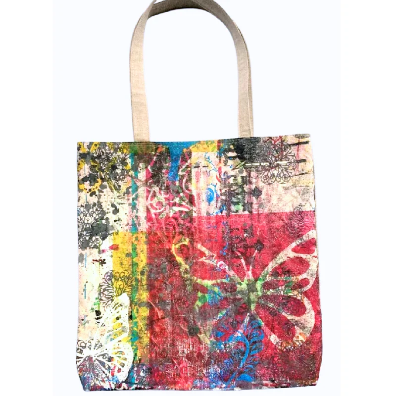 Small Vegan Leather Tote Bag in Blush Pink with Gold - Tone Hardware for a Feminine and Stylish AccessoryHandprinted Butterfly Graffiti Large Tote