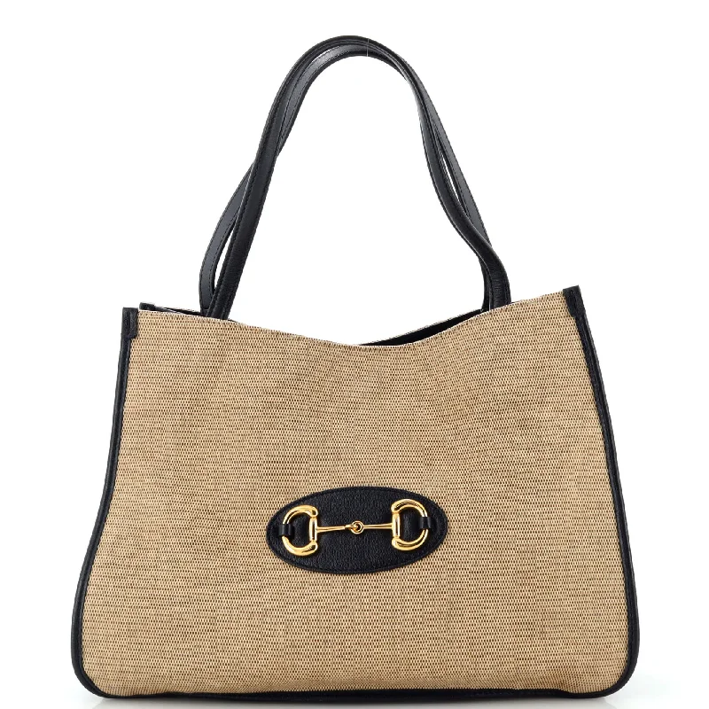Quilted Tote Bag in Cream with Silver Hardware for a Classic and Sophisticated StyleHorsebit 1955 Tote Canvas and Leather Medium