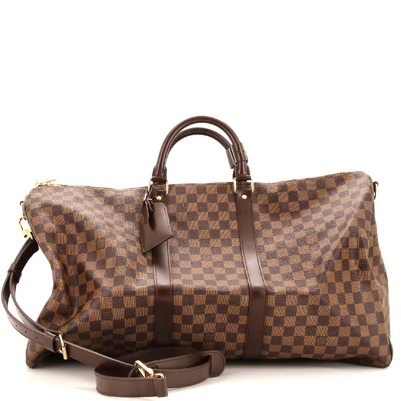 Large Capacity Genuine Leather Women's Tote Bag in Black for Work and CommutingKeepall Bandouliere Bag Damier 55