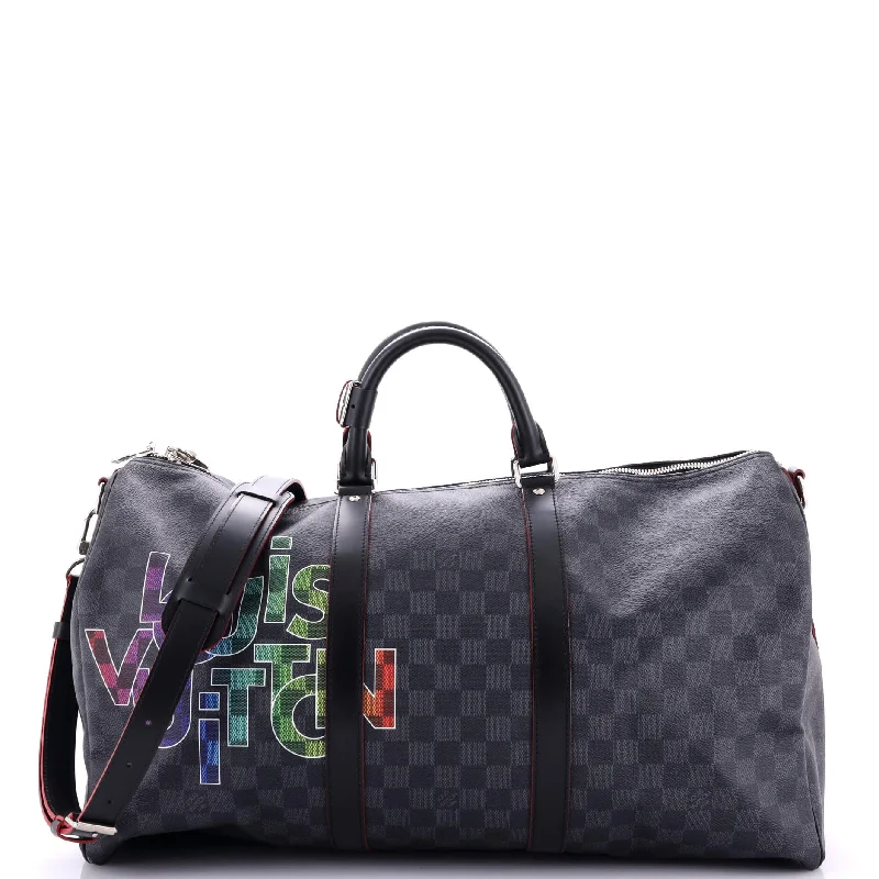 Quilted Tote Bag in Cream with Silver Hardware for a Classic and Sophisticated StyleKeepall Bandouliere Bag Limited Edition Interlinked Logo Damier Graphite 50 Quilted Tote Bag in Cream with Silver Hardware for a Classic and Sophisticated StyleKeepall Bandouliere Bag Limited Edition Interlinked Logo Damier Graphite 50
