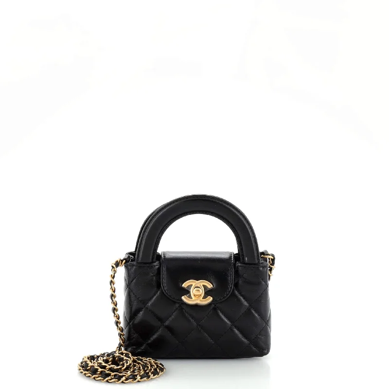 Kelly Top Handle Clutch with Chain Quilted Shiny Aged Calfskin