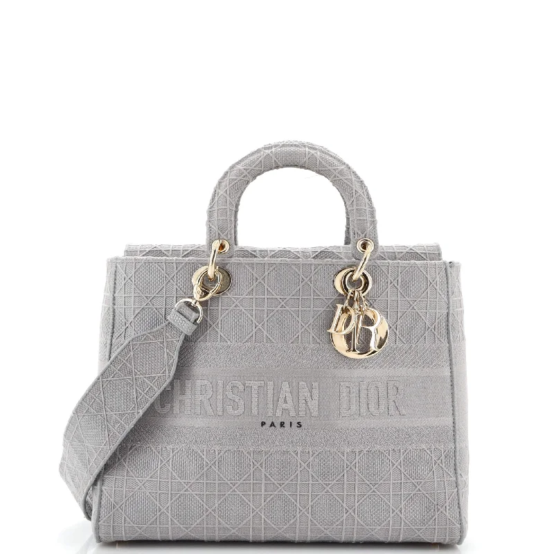 Quilted Tote Bag in Cream with Silver Hardware for a Classic and Sophisticated StyleLady D-Lite Bag Cannage Embroidered Canvas Large