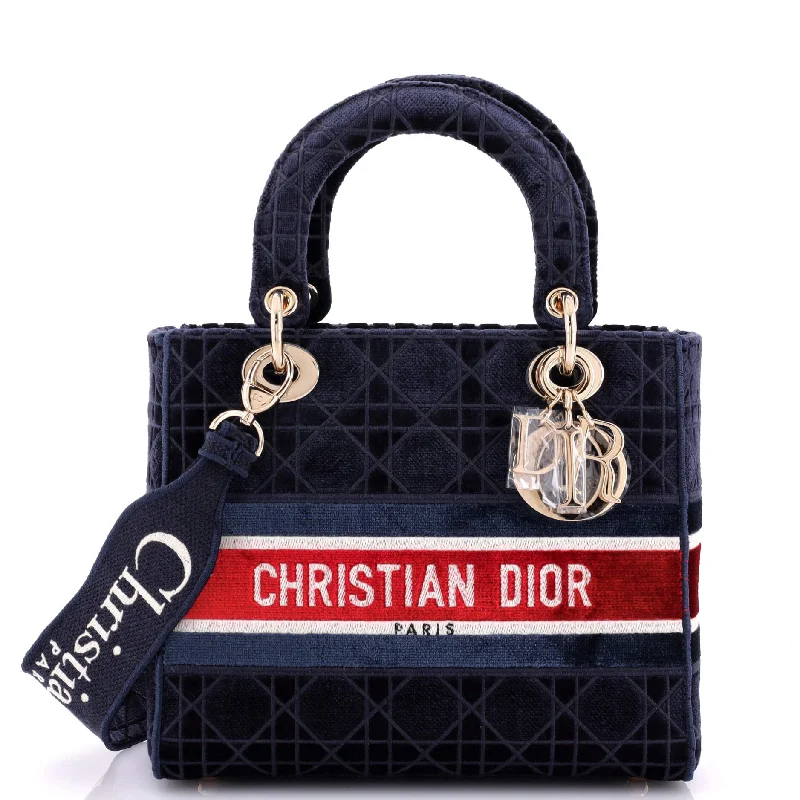 Medium - Sized Canvas Tote Bag in Navy Blue with Striped Pattern for a Nautical - Inspired LookLady D-Lite Bag Cannage Embroidered Velvet Medium