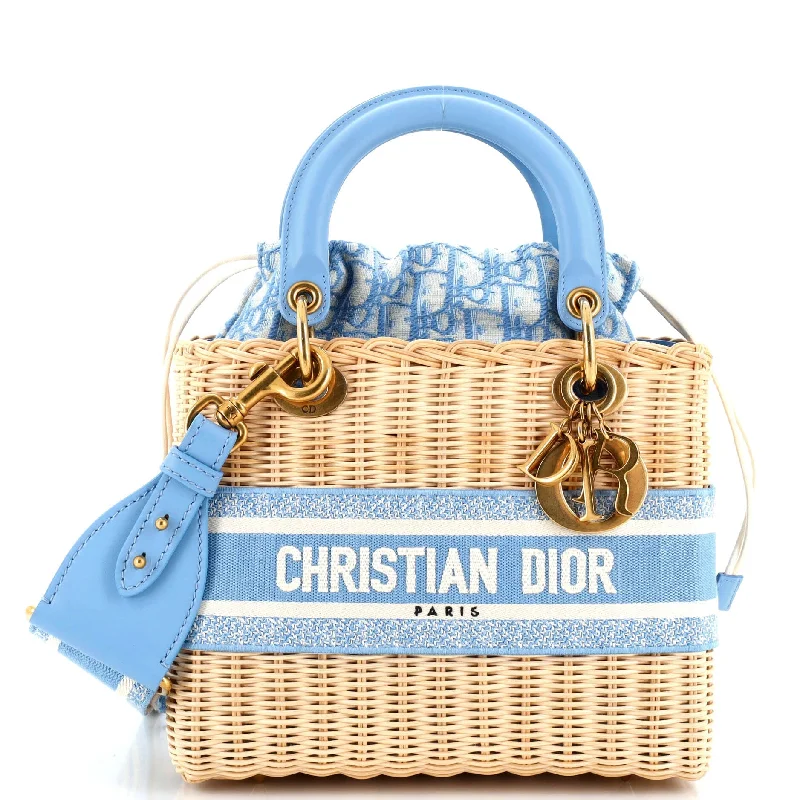 Women's Tote Bag with Zipper Closure in Red for Secure StorageLady Dior Bag Wicker and Oblique Canvas Medium