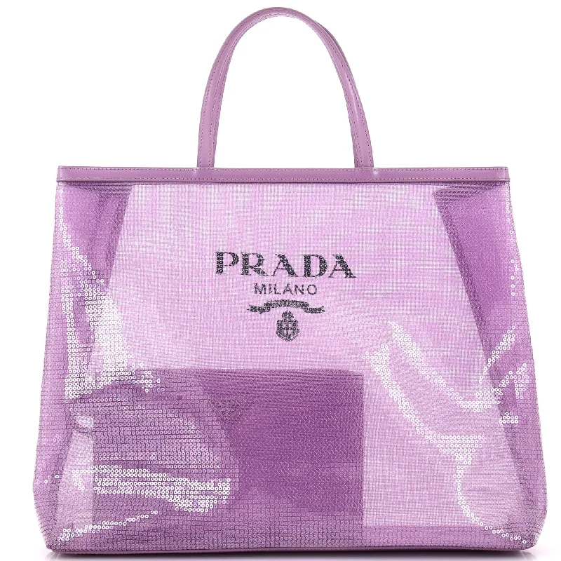 Women's Printed Tote Bag in Floral Patterns for a Spring - Themed Shopping TripWomen's Tote Bag with Detachable Pouch in Purple for Added ConvenienceLogo Open Tote Sequined Mesh Large Women's Printed Tote Bag in Floral Patterns for a Spring - Themed Shopping TripWomen's Tote Bag with Detachable Pouch in Purple for Added ConvenienceLogo Open Tote Sequined Mesh Large