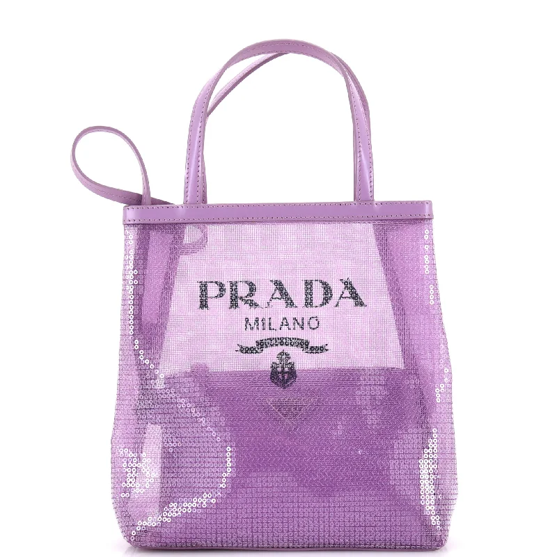 Tote Bag with Adjustable Shoulder Strap in Olive Green for Comfortable CarryingLogo Open Tote Sequined Mesh Small