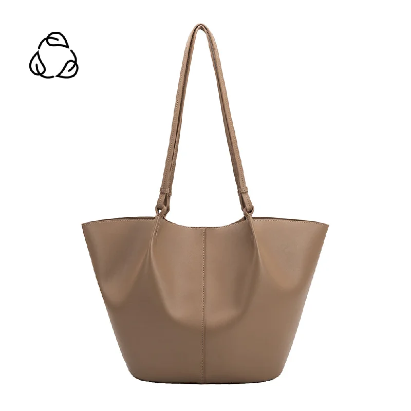 Large Capacity Genuine Leather Women's Tote Bag in Black for Work and CommutingLydia Taupe Large Recycled Vegan Tote Bag