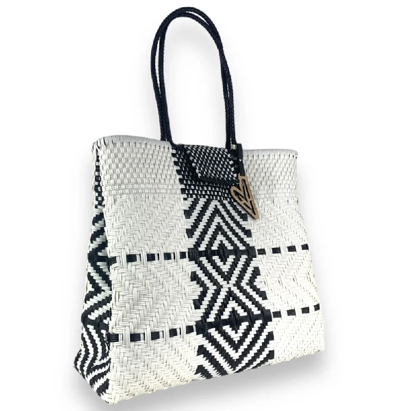 Medium - Sized Canvas Tote Bag in Navy Blue with Striped Pattern for a Nautical - Inspired LookMaria Victoria | Arrow Black&White | Upcycled, Handwoven, Shoulder Tote Medium - Sized Canvas Tote Bag in Navy Blue with Striped Pattern for a Nautical - Inspired LookMaria Victoria | Arrow Black&White | Upcycled, Handwoven, Shoulder Tote