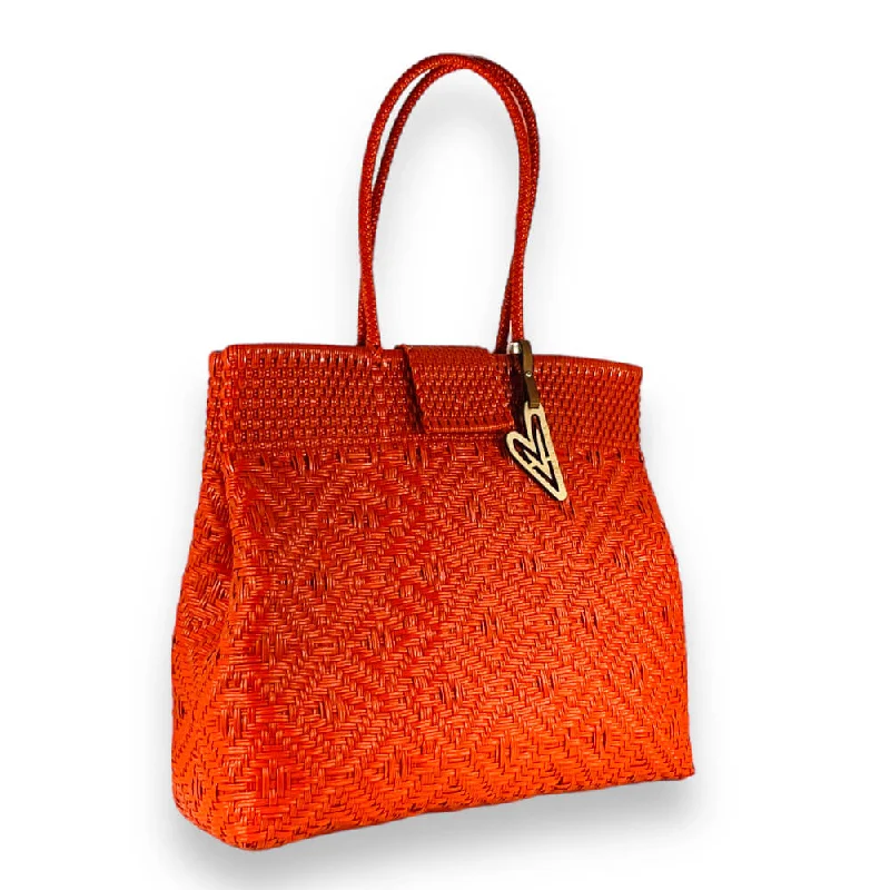 Women's Tote Bag with Magnetic Closure in Orange for Easy Access on the GoMaria Victoria | Orange | Upcycled, Handwoven, Multicolor Shoulder Tote Women's Tote Bag with Magnetic Closure in Orange for Easy Access on the GoMaria Victoria | Orange | Upcycled, Handwoven, Multicolor Shoulder Tote