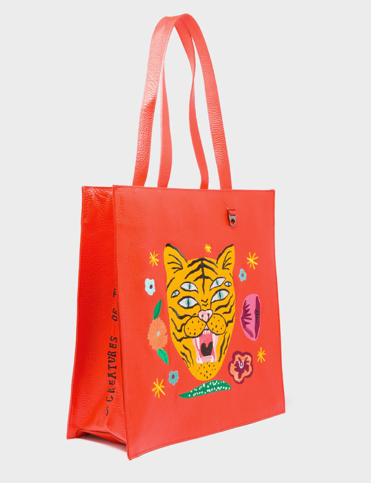 Large Capacity Genuine Leather Women's Tote Bag in Black for Work and CommutingMarko Fiesta Red Leather Tote Bag - Tiger and Flowers Embroidery