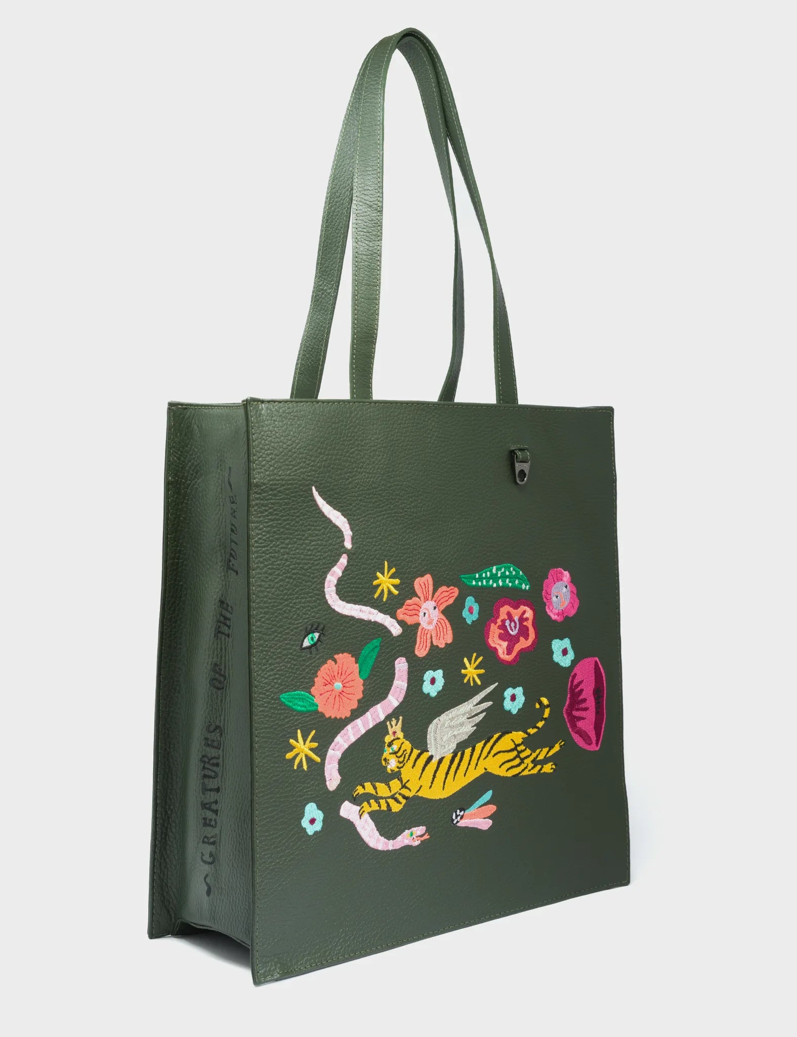 Small Vegan Leather Tote Bag in Blush Pink with Gold - Tone Hardware for a Feminine and Stylish AccessoryMarko Green Leather Tote Bag - Creatures of the Future Embroidery Small Vegan Leather Tote Bag in Blush Pink with Gold - Tone Hardware for a Feminine and Stylish AccessoryMarko Green Leather Tote Bag - Creatures of the Future Embroidery