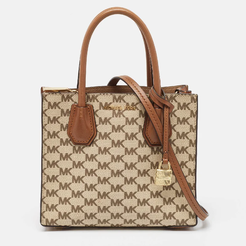 Linen Tote Bag in Natural Beige with Braided Details for a Rustic Summer EnsembleTote Bag with Adjustable Shoulder Strap in Olive Green for Comfortable CarryingMichael Kors Brown/beige Signature Coated Canvas And Leather Mini Mercer Tote