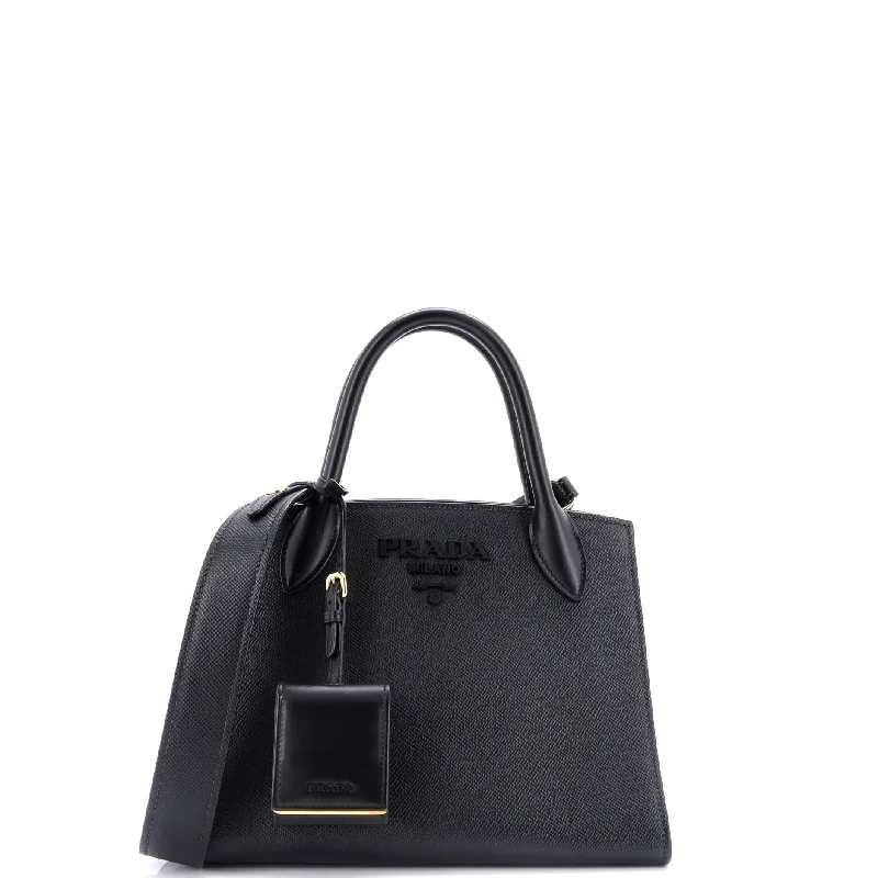Patchwork Tote Bag in Denim with Vintage - Inspired Designs for a Retro AppealMonochrome Tote Saffiano with City Calf Small