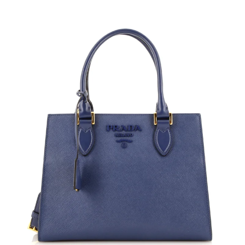 Medium - Sized Canvas Tote Bag in Navy Blue with Striped Pattern for a Nautical - Inspired LookMonochrome Tote Saffiano with City Calf Small